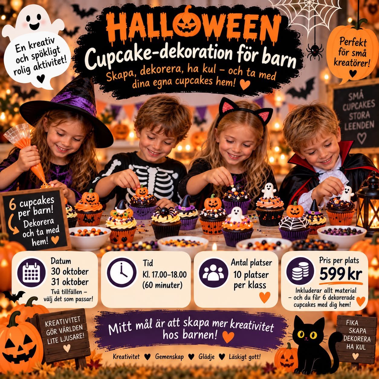Halloween cupcake-dekoration för barn, 30-31 oktober, 599 kr per plats